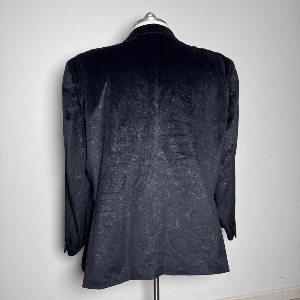 Tallia Sport Coat Blazer Mens 58L Black Paisley Velvet Notch Lapel Side Vent